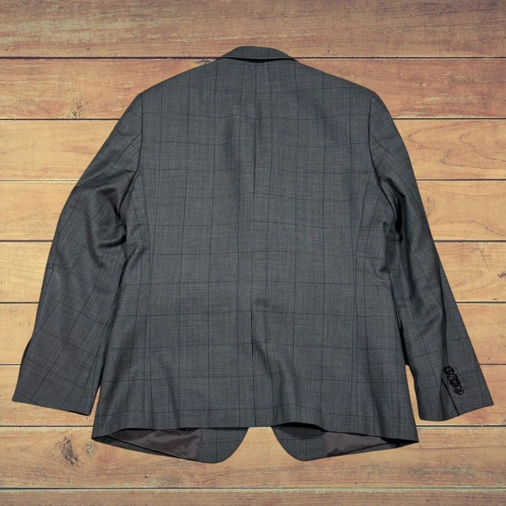 Banana Republic Men 40S‎ Slim Grey Plaid Marzotto Super 100s Wool Blazer 351342
